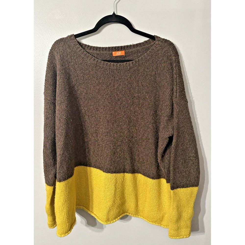 Joe Fresh Women Sweater Size L Brown & Yellow Classic Oversized Long‎ Sleeve